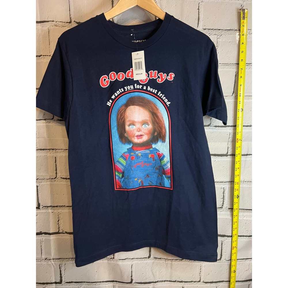 Chucky Good Guys Horror Movie Graphic T-Shirt Navy Blue Small Child's Play